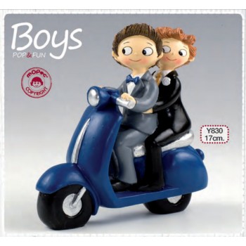 Figura boda gay tarta novios chicos en moto GRABADA muñecos