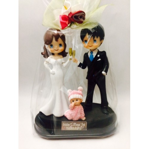 Figura novios con bebé tarta boda hijo hija muñeco pastel