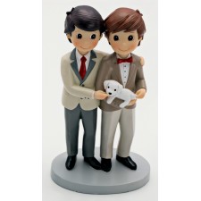Figura boda tarta novios chicos con perrito GRABADA gay