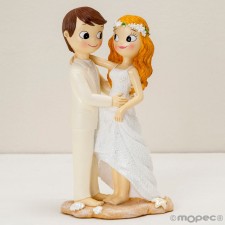 Figura tarta boda novios descalzos PLAYA grabada muñecos pastel