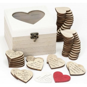Caja de mensajes y deseos para los novios + 48 corazones