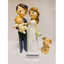 Figura tarta novios con hijo o hija BEBÉ y perro boda muñecos
