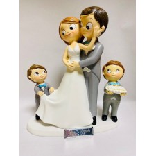 Figura tarta novios con 2 HIJOS NIÑOS grande boda muñecos