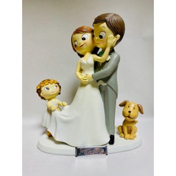 Figura tarta novios con HIJA y perro boda muñecos
