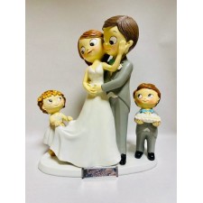 Figura tarta novios con 2 HIJOS NIÑO Y NIÑA grande boda muñecos