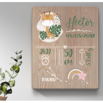 Cuadro GRABADO madera PERSONALIZADO regalo nacimiento bebé niño niña