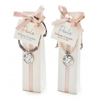 Pulseras PALOMA DE LA PAZ para invitadas comunión con BOMBONES