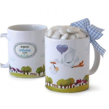 Taza PERSONALIZADA con peladillas bautizo NIÑO