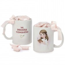 Taza PERSONALIZADA con caramelos Comunión NIÑA BIBLIA