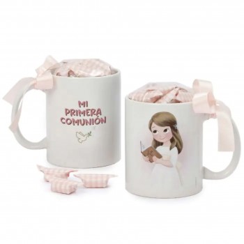 Taza PERSONALIZADA con caramelos Comunión NIÑA BIBLIA