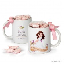 Taza PERSONALIZADA con caramelos Comunión NIÑA CORONA
