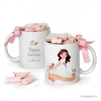 Taza PERSONALIZADA con caramelos Comunión NIÑA CORONA