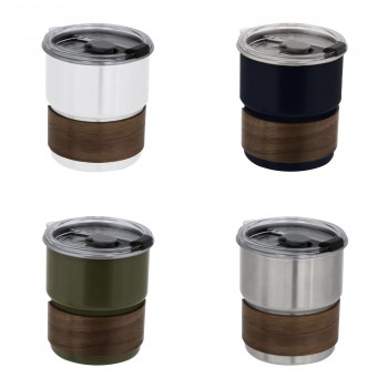 Vaso café de acero inox. y madera