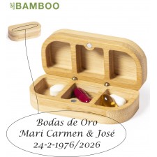 Pastillero bambú GRABADO recuerdo para invitados
